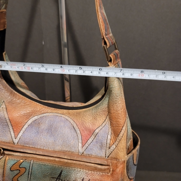 Anushka Hand Painted Leather Hobo Shoulder Bag Geometric Shapes - Picture 10 of 15
